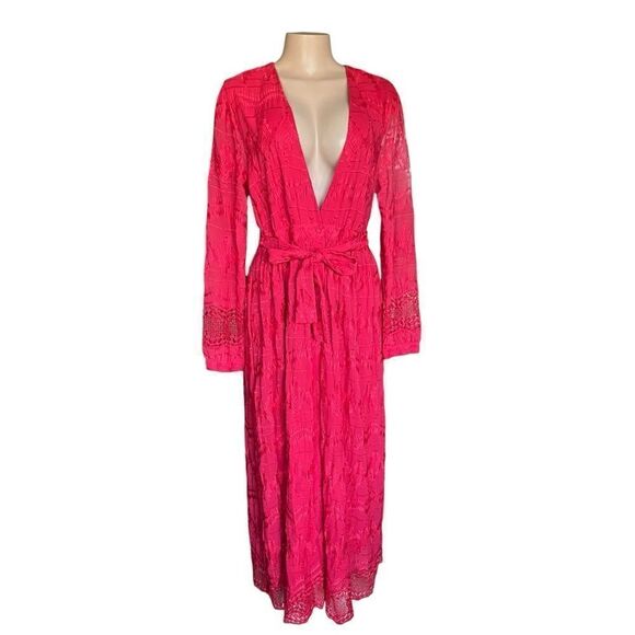 Olivia Culpo x Le Tote Red Long Sleeve Embroidered Maxi Dress Size L - Picture 2 of 10